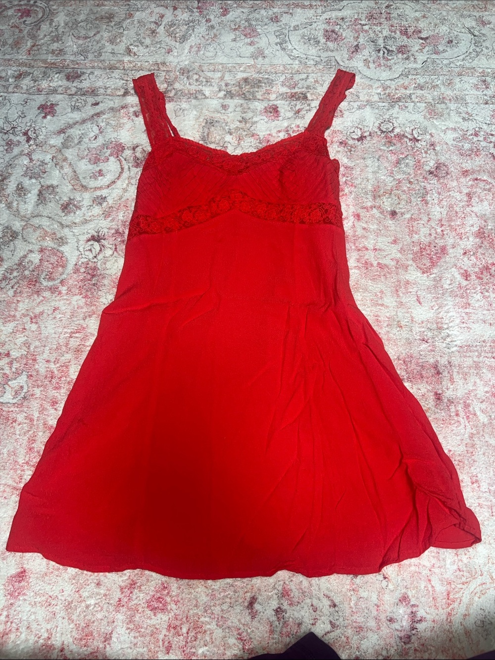 American Eagle Outfitters Red Lace-Trim Mini Dress